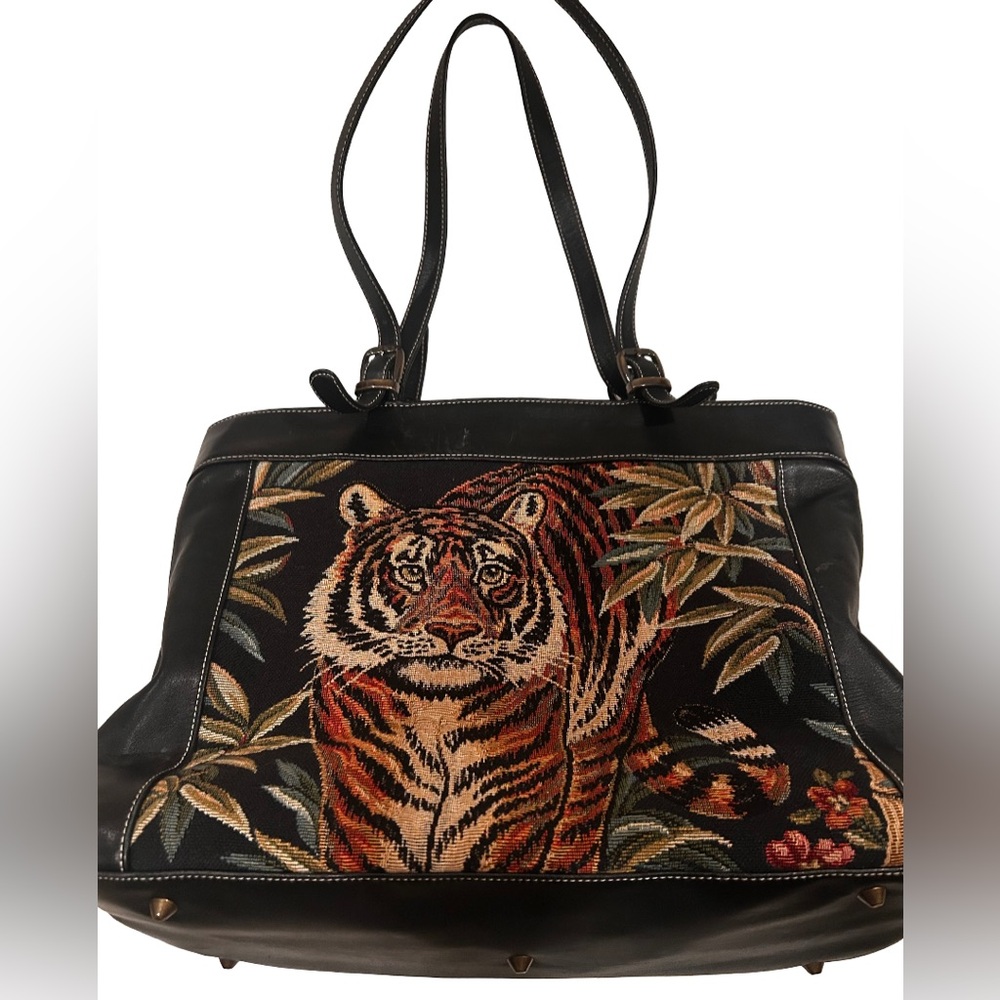 ISABELLA FIORE Vintage Tiger Beaded Tote Y2K Bag - Picture 5 of 14